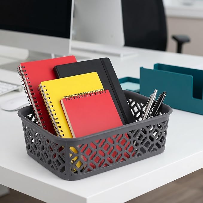 ZEAYEA 9 Pack Small Plastic Storage Basket, Classroom Organizer Baskets for Shelves Desk Drawer, Pantry Woven Basket Bins for Bedroom Closet Office School, 7.7" L x 5.5" W x 2.4" H