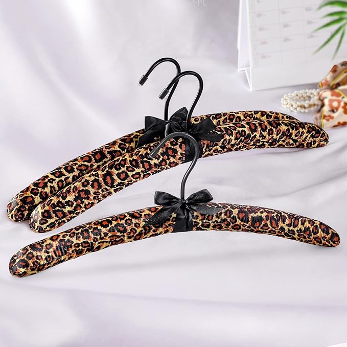TOPIA HANGER Padded Hangers for Women Clothing,17-inch Satin Hangers 10 Pack Thick Foam Padded No Shoulder Bump for Sweaters, Coat, Blouses, Dresses-Leopard, CT18L-10