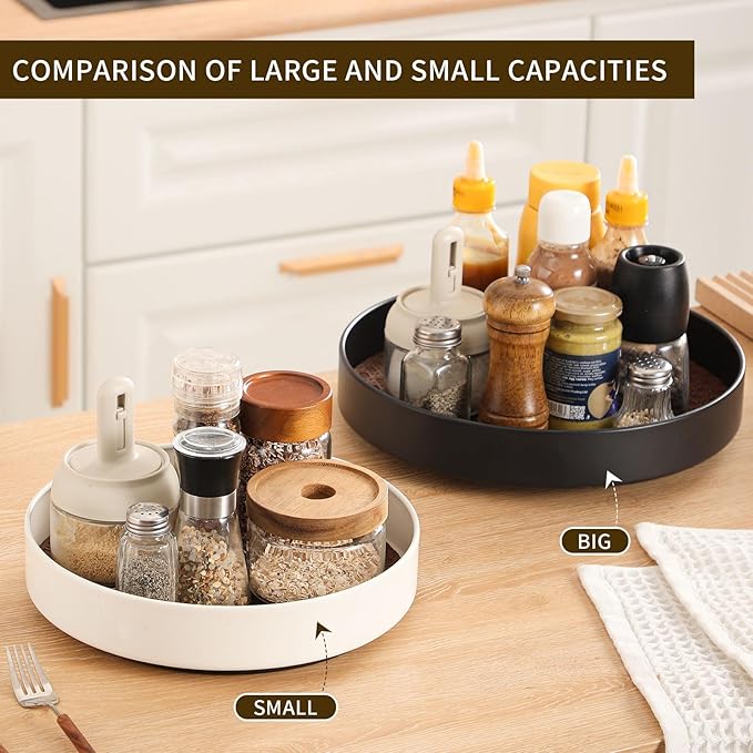 Non-Slip Rotating Lazy Susan Turntable, 360-Degree Swivel, Black with Textured Surface (Black, 12 inches)