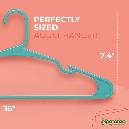NEATERIZE Clothes Hangers Plastic 20 Pack for Adults - Plastic Hangers, The Perfect Coat Hanger and Space Saving Clothes Hangers for Closet, Percheros Ganchos para Colgar Ropa Hangars - Aqua Hangers