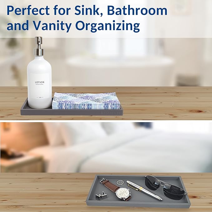 Spacewiser Countertop and Vanity Tray - 11.7" Silicone Bathroom Tray Countertop, Dish Soap Trays for Kitchen Counter, Sink Organizer Caddy Accessories, Toilet Plant Shower Makeup Mat Oil Holder