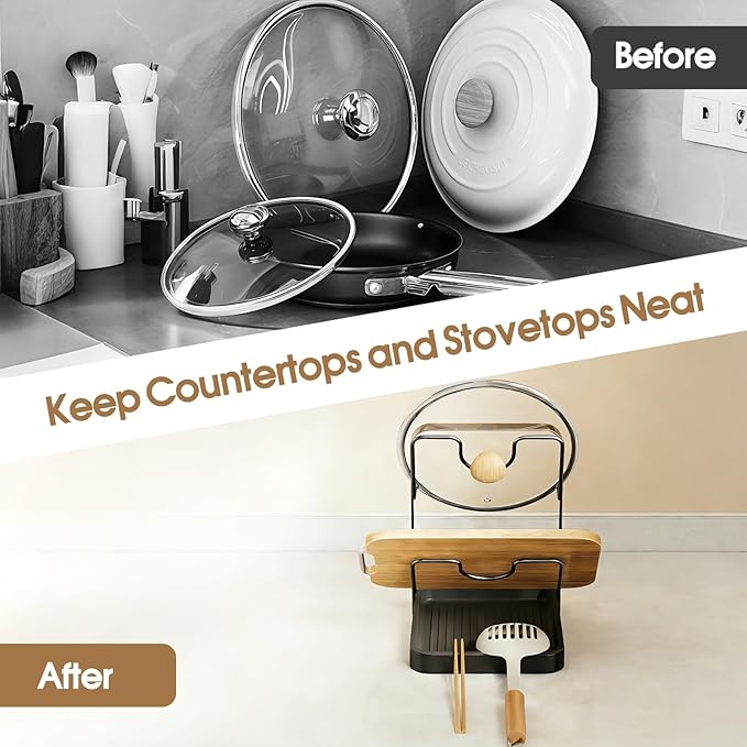 2 Tier Pan Lid Organizer for Kitchen Storage, Stainless Steel Pot Lid Holder Rack for Countertop, Multifunctional Pots and Pans Cover Organizers for Stove Top (Silver
