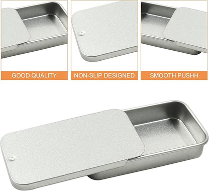 Unlorspy 10 Pcs Silver Metal Tin Container Slide Lid, 2.36" x 1.38" x 0.47" Metal Tin Container Slide Top for DIY Pills, Solid Perfumes, Lip Balms, Cards and Herbs