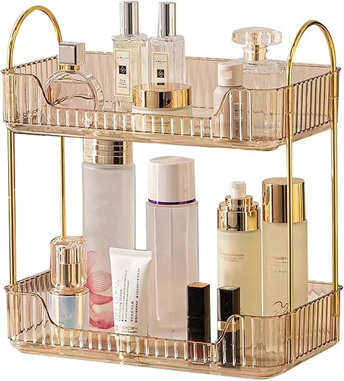 Amber 2-Tier Vanity Shelf for Bathroom Counter - Skincare & Makeup Organizer