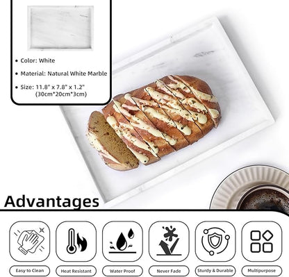 Yew & Tulip Natural Marble Vanity Tray, Nature White Marble with Spots Serving Tray for Bathroom, Kitchen, Vanity, Home Decor, Wedding etc. (12" x 8" x 1.2")