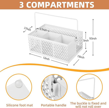 Utensil Holder, Silverware Caddy,Organizer Cutlery Holder, Kitchen Countertop Organizer, Metal Mesh White