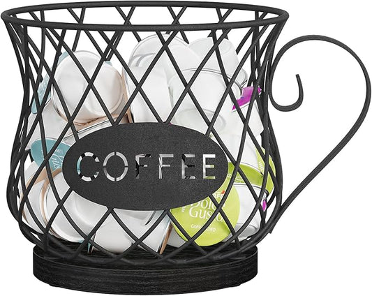 YINMIT K Cup Holder Organizer, Sturdy Coffee Pod Holder Organizer, 35 Kcup Large Capacity Storage Basket for Kitchen Counter and Office Desktop (Black-Circular with Handle)