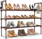 LANTEFUL 3 Tier Shoe Rack for Closet Shoe Organizer with 5 Hooks, Long Shoe Shelf Storage for Shoe and Boot Stackable Free Standing Shoe Rack for Entryway, Garage, Small Spaces, Dorm, Brown