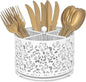 DysanVica 360° Rotating Metal Silverware Caddy - 4 Compartment Utensil Cutlery Holder Fork Spoon Napkin Organizer Flatware Storage Basket Party Countertop Buffet Picnic Camping Outdoor (White)