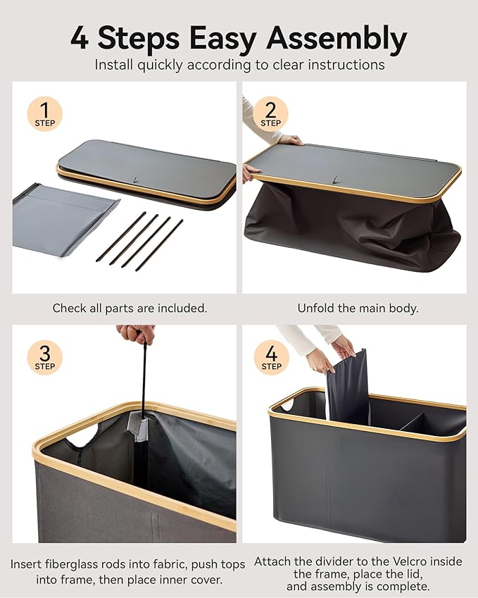 Storage Basket with Lid and Handles, 135L Fabric Bin with Divider for Shelf, Closet, Toy Organization, Collapsible Storage Organizer for Home, Grey