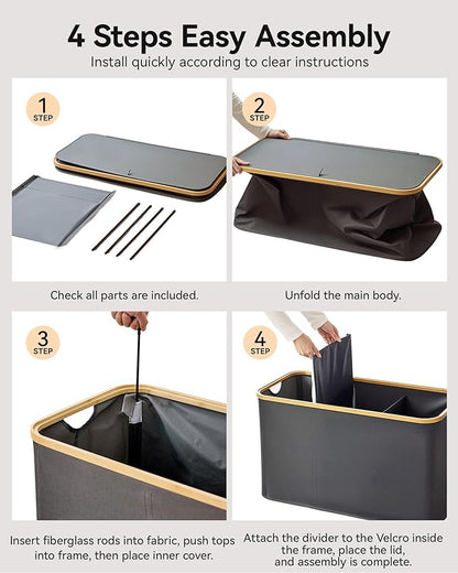 Storage Basket with Lid and Handles, 135L Fabric Bin with Divider for Shelf, Closet, Toy Organization, Collapsible Storage Organizer for Home, Grey