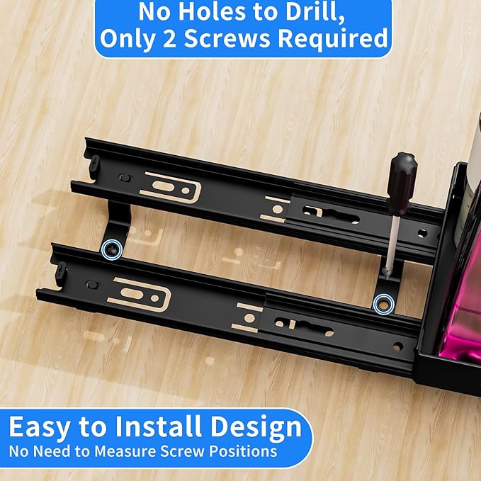 BOIVSHI Pull Out Spice Rack Organizer for Cabinet, Heavy Duty Spice Organizer for Cabinet, Vertical Spice Rack for Kitchen, Cabinet, Pantry, Cupboard (4.2''Wx10.5''Dx2.8''H, Metal Black)