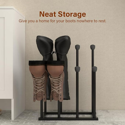 22.5 Inches Free Standing Shoe Racks, Tall Black Metal Boot Rack Organizer for 4 Pairs, Knee-High Boot Storage Shelf for Closet, Bedroom, Entryway, Hallway, Black