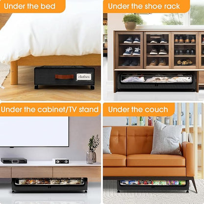 SpaceHacks Under Bed Storage with Wheels 1Pack Storage Containers with Clear Window&Label Under Bed Drawers Rolling Under Bed Storage for Clothes,Shoes, Blankets (30.71 x 16.93 x 6.69 in, Black)