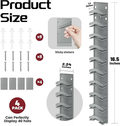 Hat Organizer Hold up to 20 Hats, 2 Pack Hat Rack for Wall with Strong Adhesive, Hat Organizer for Baseball Caps Display for Door Closet, Hat Hanger Holder Multilayer Two Mounting Option(White)