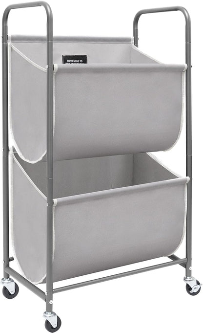 STORAGE MANIAC 80 Liters Vertical Rolling Laundry Hamper, 2 Section Laundry Sorter with Wheels and 2 Breaks, 2-tier Laundry Baskets for Small Space, Dorm, Laundry Room, Closet, Bathroom, Gray 2-tier