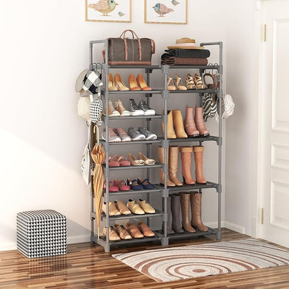 ROJASOP Shoe Rack, Shoe Storage Organizer for Closet Entryway Garage Bedroom, 8 Tier Tall Metal Shoe Shelf for 26-32 Pairs Boots & Shoes, Adjustable Shoe Stand for Small Space