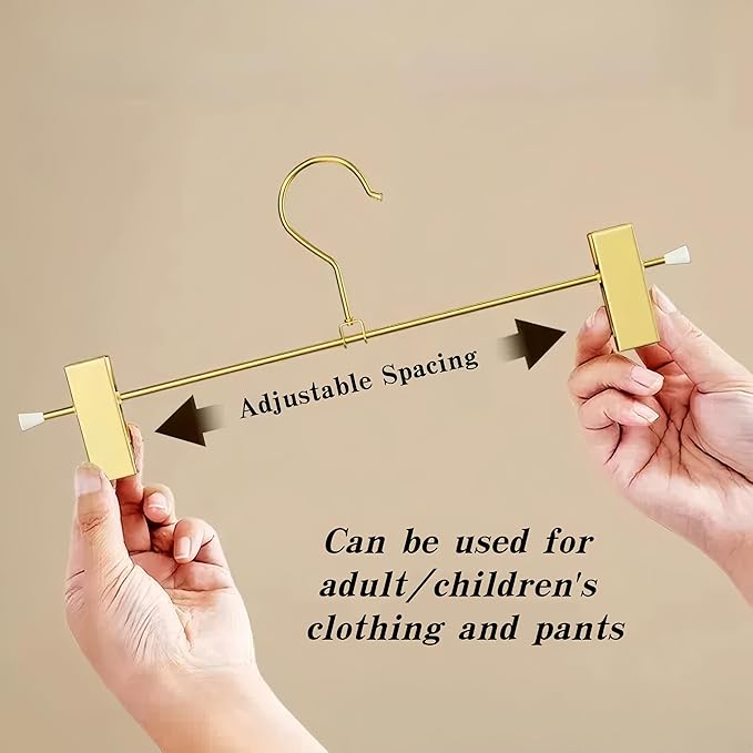 Gold Aluminum Pants Hangers,Hangers with 2-Adjustable Clip,Solid Skirt Hangers Space Saving Hanging Clothes Hangers Metal Rack for Trouser
