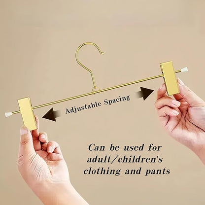 Gold Aluminum Pants Hangers,Hangers with 2-Adjustable Clip,Solid Skirt Hangers Space Saving Hanging Clothes Hangers Metal Rack for Trouser