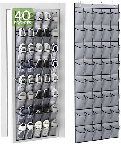 40 Large Mesh Pocket Over the Door Shoe Organizer,Hanging Shoe Rack for Door,Shoes Organizer Hanger with Large Capacity (white)