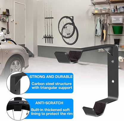 2 Pack Bike Wheel Rack Garage Wall Mount, Carbon Steel Storage Hook, Spare Bike Wheel Hangers for Garage, Indoor Vertical Bike Holder, Double Bike Wheel Spare Tire Rack, Easy to Install