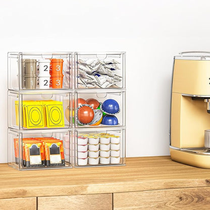 caktraie 6 Pack Small Clear Stackable Acrylic Storage Boxes for Art Tool & Sketch, Stroage Drawers, Makeup Organizer, Plastic Storage Bins For Vanity, Kitchen Cabinets, Pantry, Home Organization