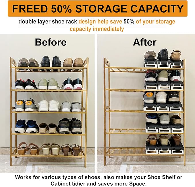 -12 p.c Adjustable Height Plastic Shoe Organizer (Black)