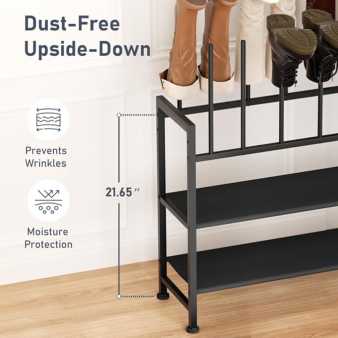 DIMJ Boot Rack 4-Tier - Black Metal Boot Storage Rack for Tall Boots Organizer Tall Boots, Multiuse Shoe Rack for Boots, Sneakers, High-Heel, Entryway, Fit for 8 Pairs, Black