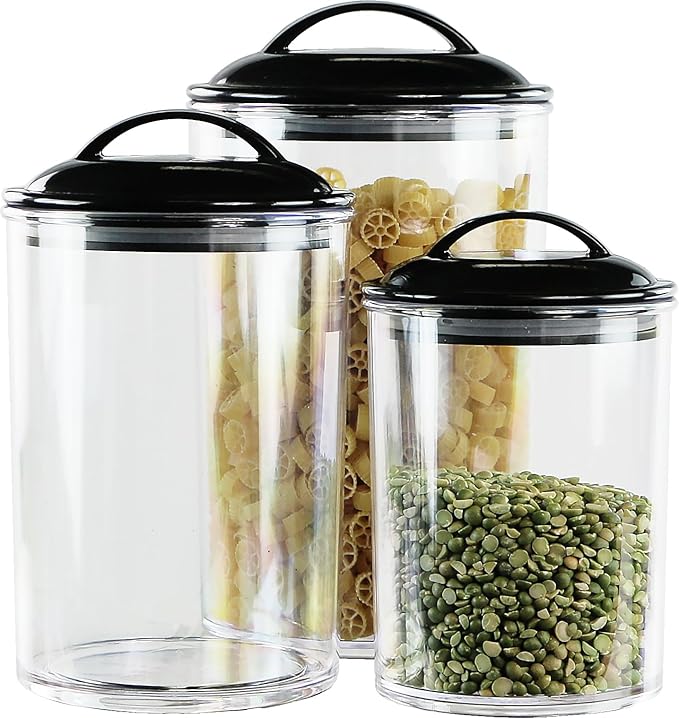 Calypso Basics by Reston Lloyd Acrylic Storage Canisters, Set of 3, Black