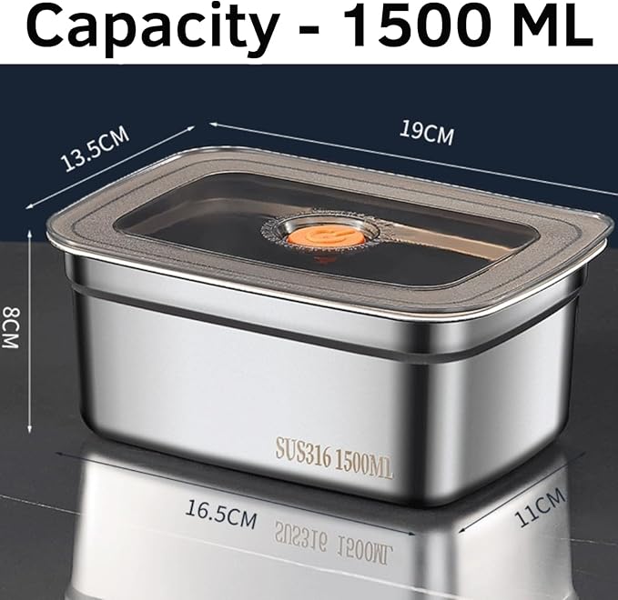 Fridge Storage Box 316 Stainless Steel Food Storage Containers | Food Grade, Leakproof Kitchen Organizer | Freshness Locking, Microwavable & Freezer Safe (1500ml Pack Of 03)