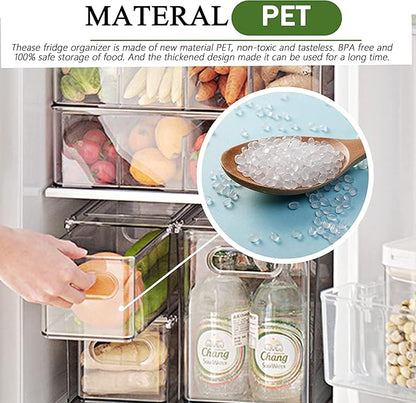 bealy 4 Pack Clear Storage Drawer Set, Stackable Fridge Drawer Organizer Fruit Vegetable Storage Containers for Kitchen Pantry Organization,BPA-Free