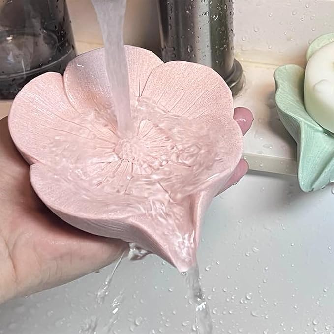 Soap Dish Soap Holder Self-Draining Soap Dish, Resin Bar Soap Holder, Plum Blossom Shape Soap Tray Soap Saver for Bathroom,Kitchen,Sink,Bathtub,Easy Cleaning and Keep Dry