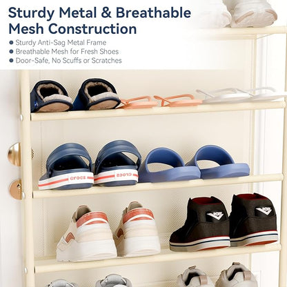 Whitmor 36 Pair Over The Door Shoe Organizer, 12 Tier Hanging Shoe Organizer, Heavy Duty Metal & Mesh Shoe Holder, Hanging Shoe Rack for Closet Organizer & Storage, 74"L x 21.7"W x 7.5"H, Beige