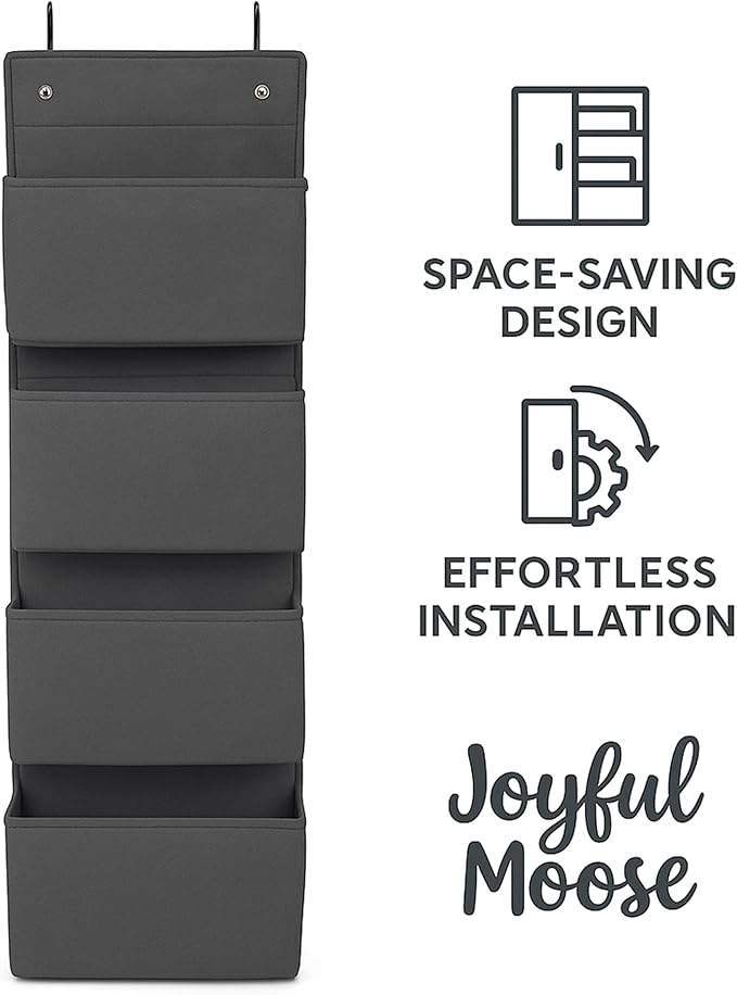 Joyful Moose Over the Door Hanging Organizer Closet Storage Bins Grey