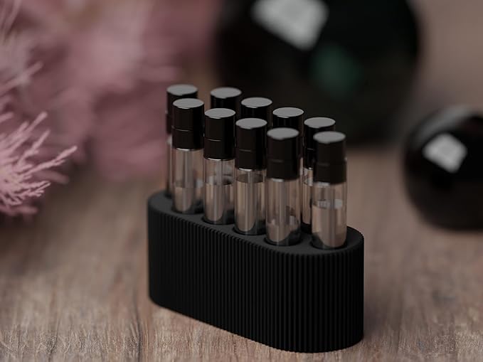 Perfume Sample Organizer for Bathroom or Vanity – Ideal Makeup and Skincare Storage, Desk and Bathroom Counter Organizer, Gift for Her ((BLACK) Fits 2mL Perfume Samples (Standard Size))