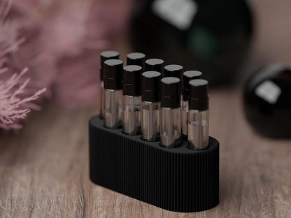 Perfume Sample Organizer for Bathroom or Vanity – Ideal Makeup and Skincare Storage, Desk and Bathroom Counter Organizer, Gift for Her ((BLACK) Fits 2mL Perfume Samples (Standard Size))