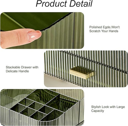 Makeup Organizer With Large Capacity, Cosmetics Organizer for Bedroom and Bathroom Vanity Countertops, Huge Capacity Cosmetic Storage Box for Skincare Cream Perfume Lipstick Dresser Counter-Green