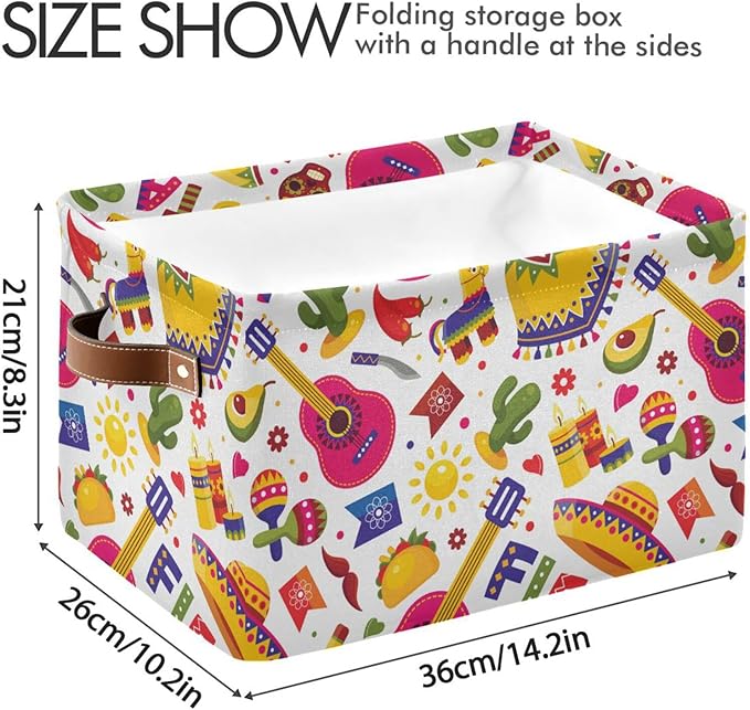 YETTASBIN Cinco De Mayo Storage Basket 1pc, Large Collapsible Toys Clothes Organizer, Long-Lasting Canvas Storage Bin with Handle for Shelves Closet Laundry Home Office Decor