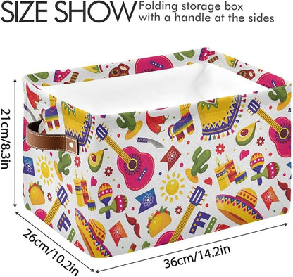 YETTASBIN Cinco De Mayo Storage Basket 1pc, Large Collapsible Toys Clothes Organizer, Long-Lasting Canvas Storage Bin with Handle for Shelves Closet Laundry Home Office Decor