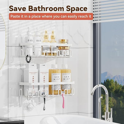YASONIC Shower Caddy Adhesive 2-Pack, Rustproof Shower Organizer with Holder, No-Drill Shower Shelves for Inside the Shower, Large-Capacity Bathroom Organizers and Storage for Dorms & Renters, White