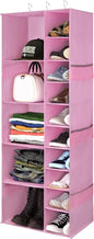 Libeder Shoe Organizer for Closet, 15 Shelf Hanging Closet Storage Shelves - 10 Shoe Rack Organizer and 5 Compartment for Clothes with 6 Side Mesh Pockets for Scarves Socks,Gloves Pink