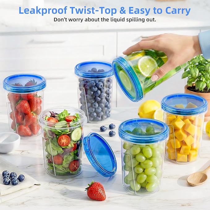 Freezer Storage Containers, 6 Pack-33 OZ Food Storage Containers with Twist Top Lids, Reusable Plastic Containers with Lids, Soup Containers for Meal Prep, Overnight Oats, Leftovers, Snack