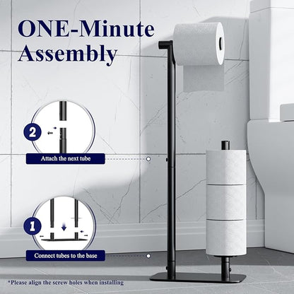 Kitsure Toilet Paper Holder Free Standing - Large Capacity Toilet Paper Holder for 4 Rolls, Rustproof Toilet Paper Stand with Non-Slip Stable Base, Black, Medium