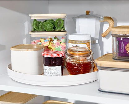 iDesign Recycled Plastic Lazy Susan Turntable Organizer, The Rosanna Pansino Collection – 14.9” L x 14.85” W x 1.6” H, Coconut (Pack of 2)