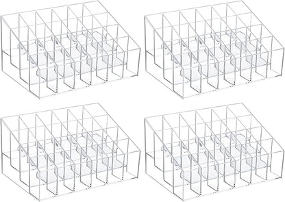 4 Pack Acrylic Lipstick Holder Organizer, 24 Slot Clear Lip Gloss Holder, Lipstick Display Stand for Lipsticks, Lip Balms, Makeup Brushes & Nail