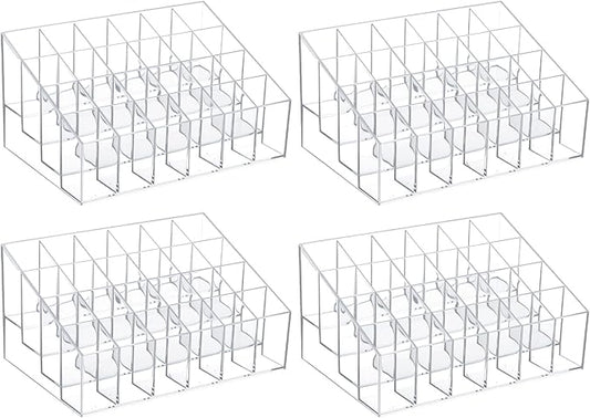 4 Pack Acrylic Lipstick Holder Organizer, 24 Slot Clear Lip Gloss Holder, Lipstick Display Stand for Lipsticks, Lip Balms, Makeup Brushes & Nail