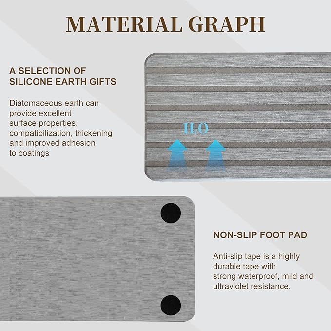 2PCS Fast-Dry Diatomite Sink Tray Set, Ultra Absorbent Soap Holder & Coaster with Non-Slip Feet & Grooved Design, Bathroom Kitchen Countertop Organizer, 8.3x4 Inches (Grey)