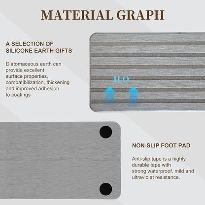 2PCS Fast-Dry Diatomite Sink Tray Set, Ultra Absorbent Soap Holder & Coaster with Non-Slip Feet & Grooved Design, Bathroom Kitchen Countertop Organizer, 8.3x4 Inches (Grey)