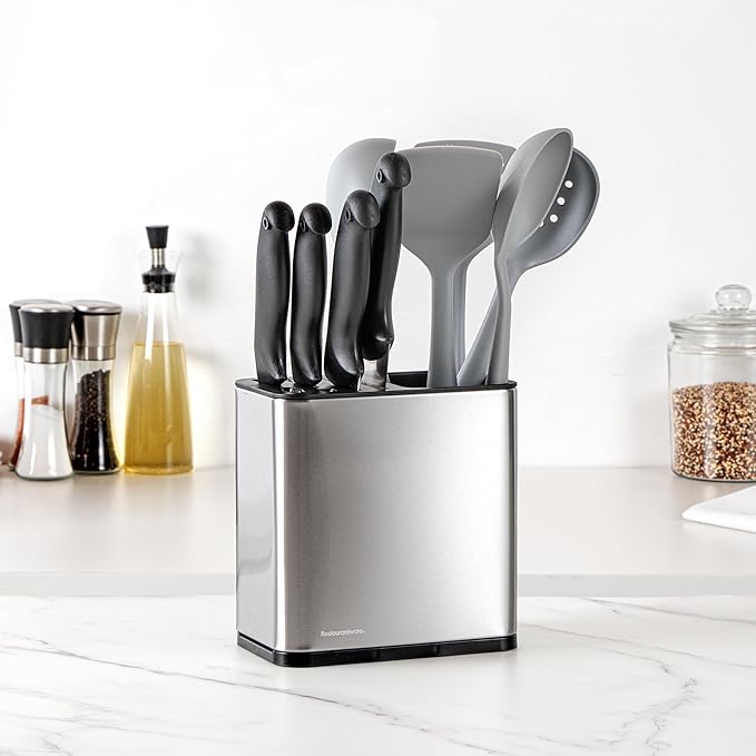 Restaurantware Stainless Steel Utensil Holder 1 Count 7.7 x 4.6 x 7.8 Inches Durable Cutlery Storage Flatware Organizer Rust-Resistant Sink Caddy Silver Kitchenware Holder