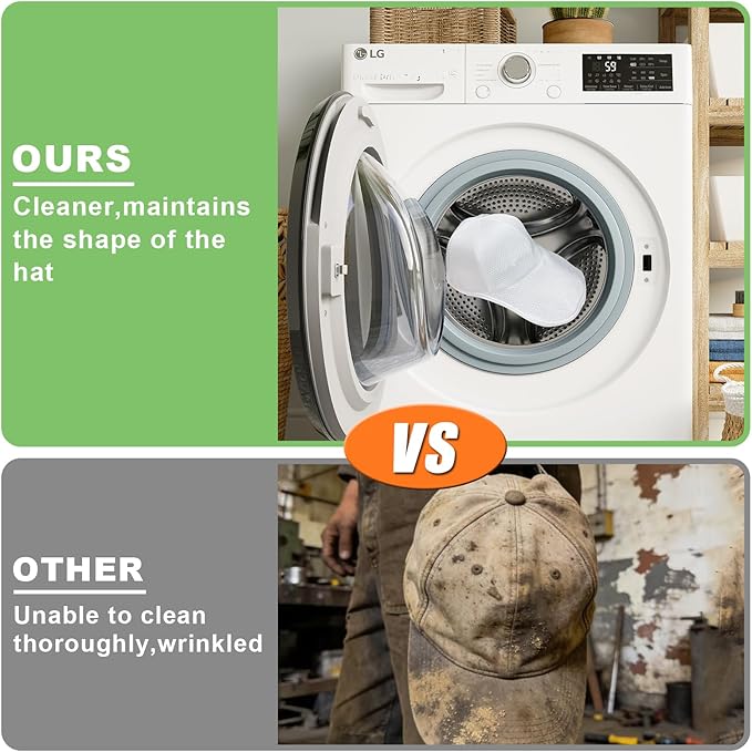 Baseball Cap Washer Cage with Laundry Mesh Bag, Cap Cleaning Frame & Shaping Protector for Washing Machine & Dishwasher, Reusable Hat Holder for Adult & Kids Caps